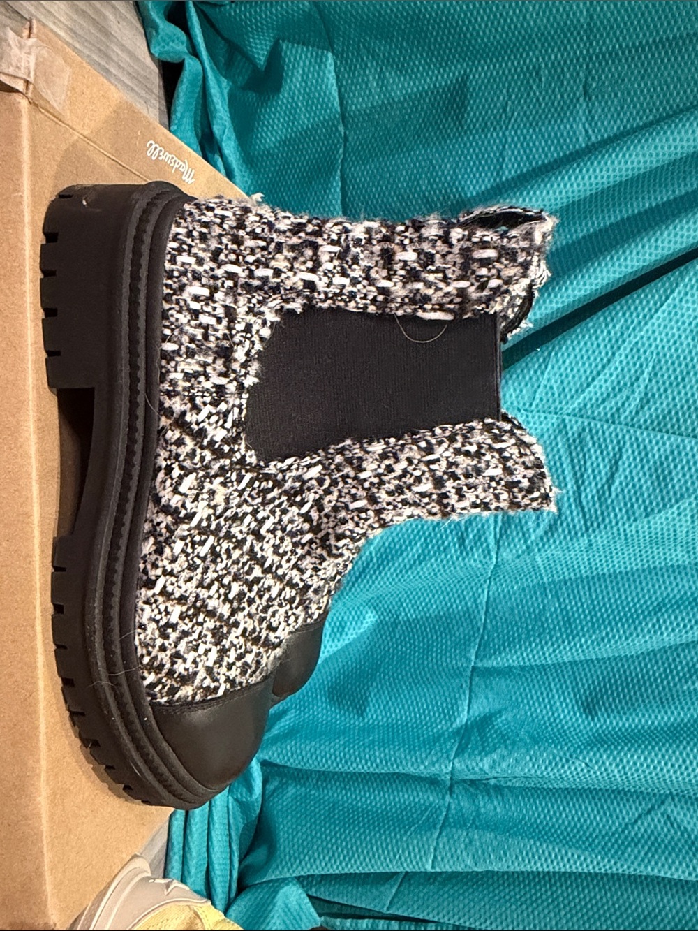 Steve Madden Black & White Tweed Chelsea Lug Boot